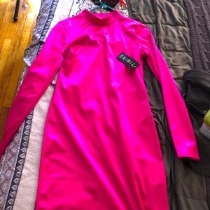 Neon pink turtle necked mini dress